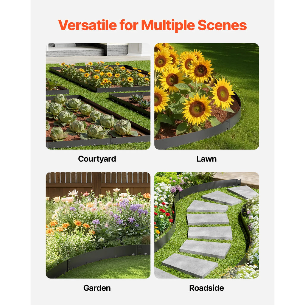 SucceBuy Steel Landscape Edging 5 Pcs 39x3in Rust-Resistant Metal Landscape Edging Bendable Garden Border Heavy Duty Lawn Edging