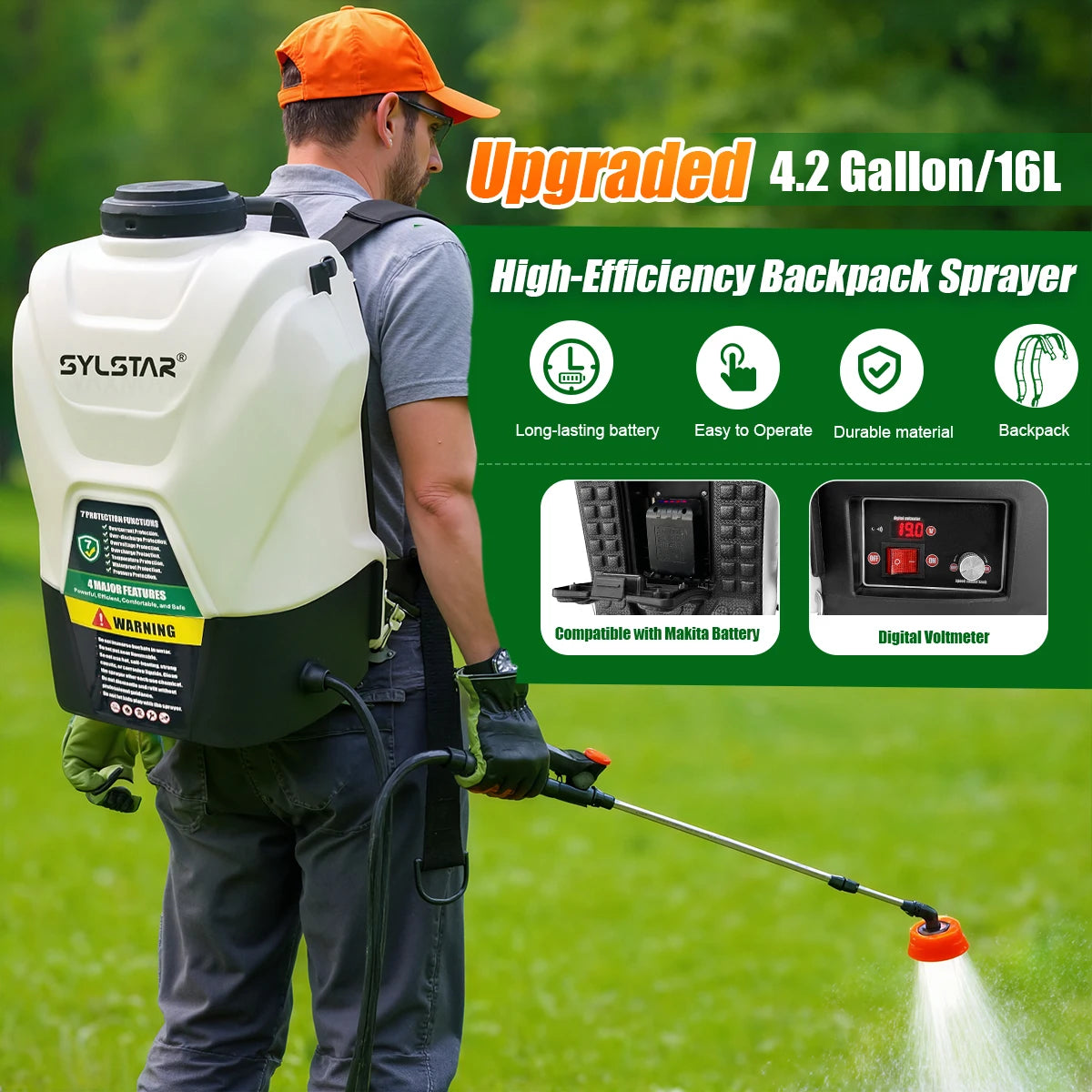 4.2 Gallon Backpack Sprayer Battery Powered,100 PSI Electric Garden Sprayer Works with Makita 18V Battery,Weed Lawn Yard Spraye