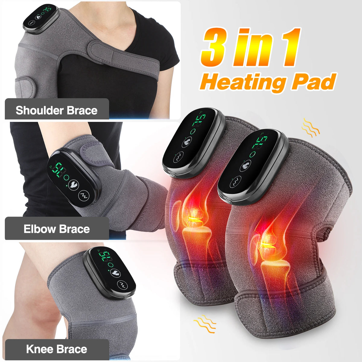 Heated Knee Massager with Vibration, Thermal Knee Pad for Knee, Shoulder and Elbow