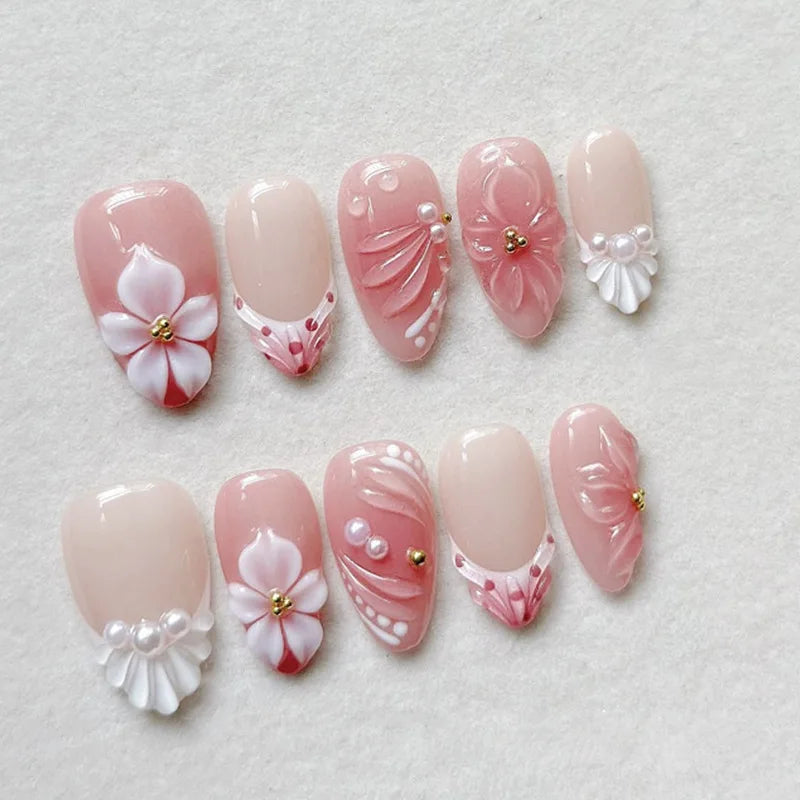 24Pcs Almond Press On Nails, Full Coverage False Nails (Random Style)