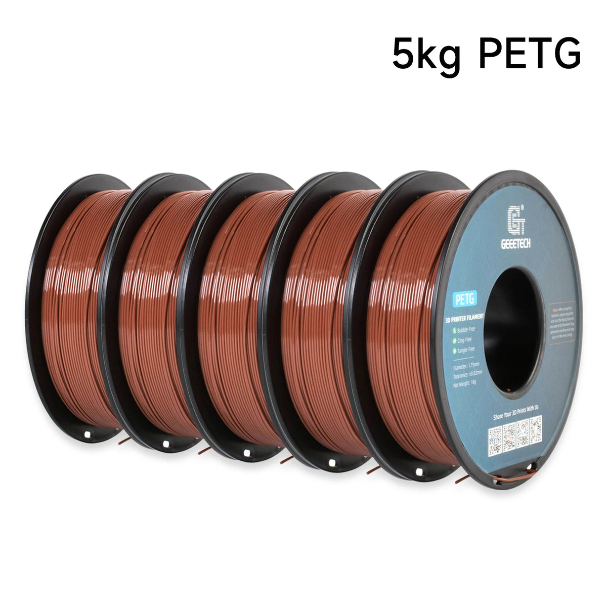 Geeetech PETG 3D Printer Filament 1.75mm 5kg, Durable Multi-Color Pack for FDM Printers