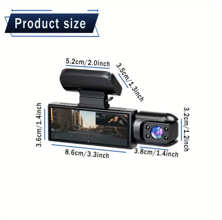3.16inch IPS 1080P Dash Cam Car Dvr Dual Lens Front Inside Wide Angle IR Night Vision Video Recorder