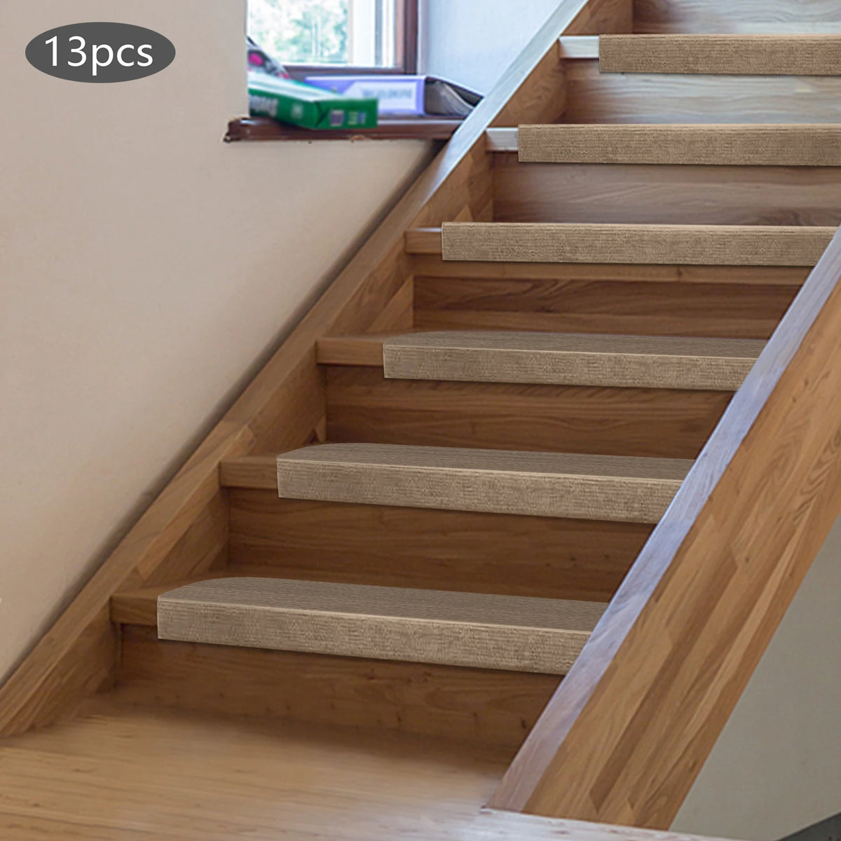 13PCS Carpet Stair Treads Mat 55*24cm Beige Stair Non-slip Carpet Mat Protection Cover Pad for Hallway Children's Bedroom