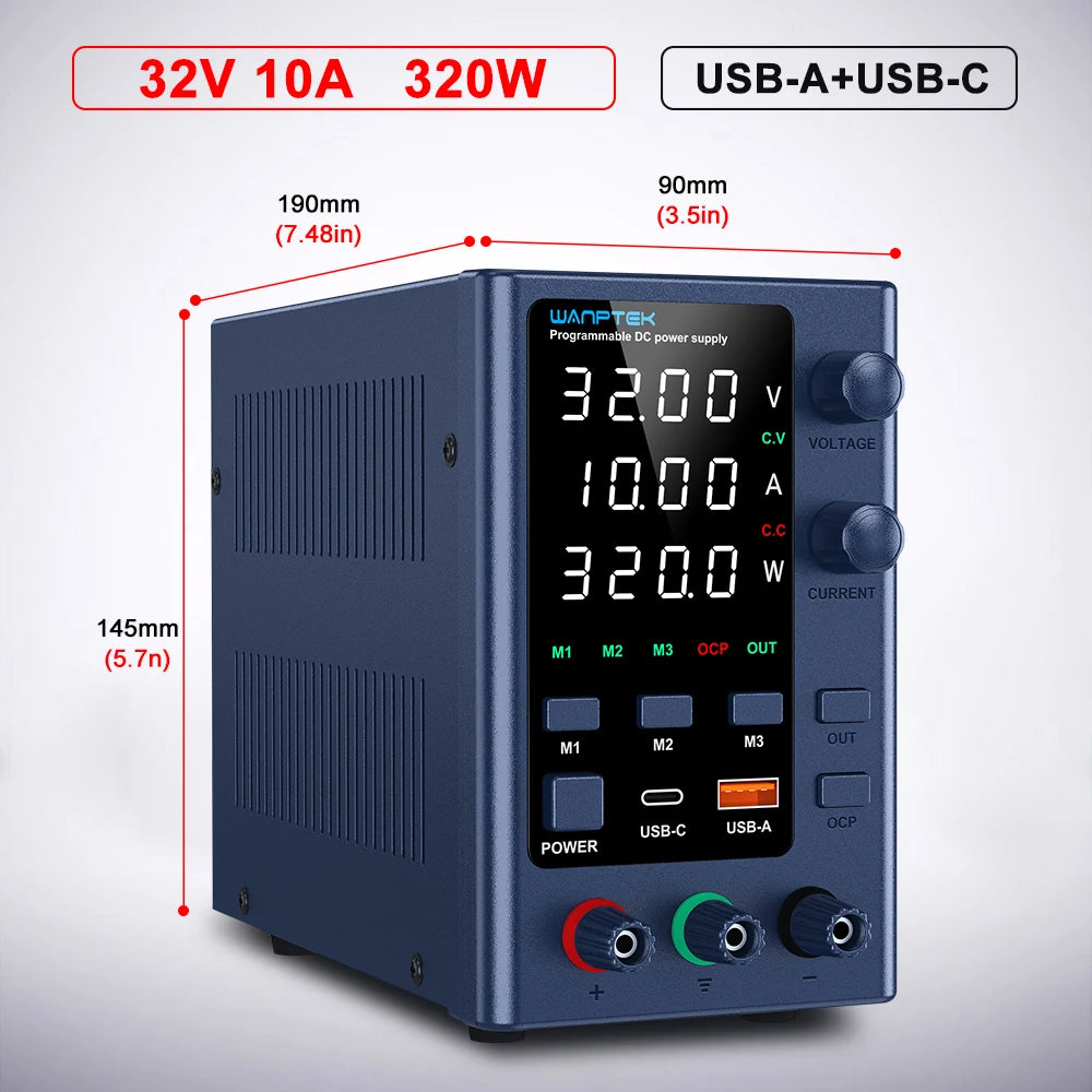 Wanptek Adjustable DC Lab Power Supply 30V 10A, Multi-Range Bench Power Source