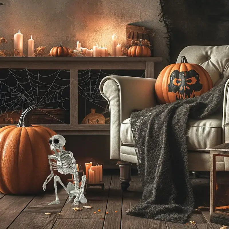 Halloween Skeleton Hound Statue, Spooky Animal Skeleton Decor