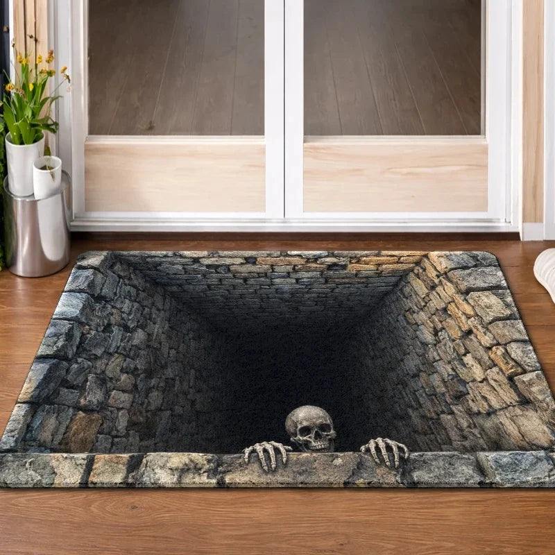 Halloween 3D Illusion Skeleton Pit Door Mat