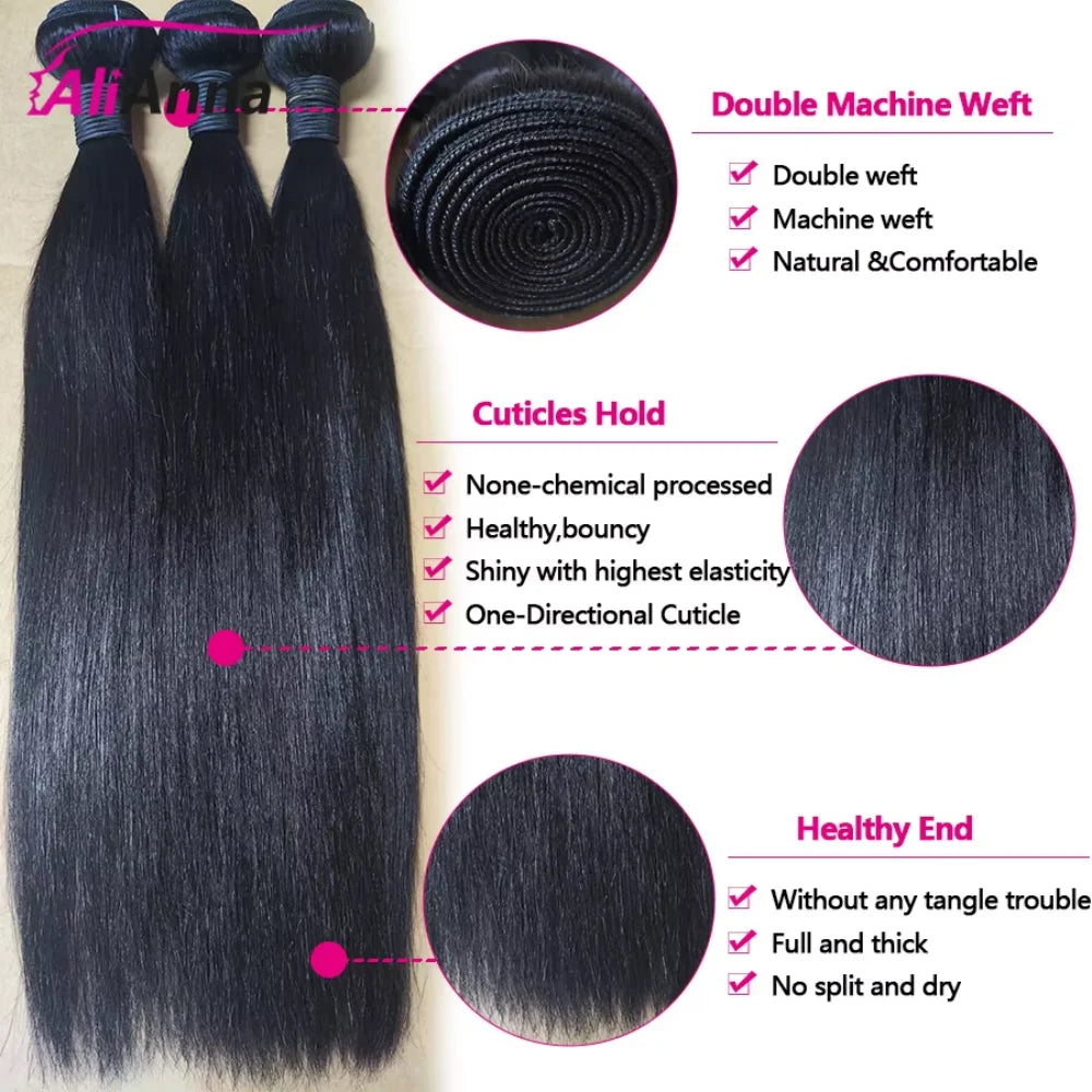 Straight Human Hair Bundles, 3 Pack
