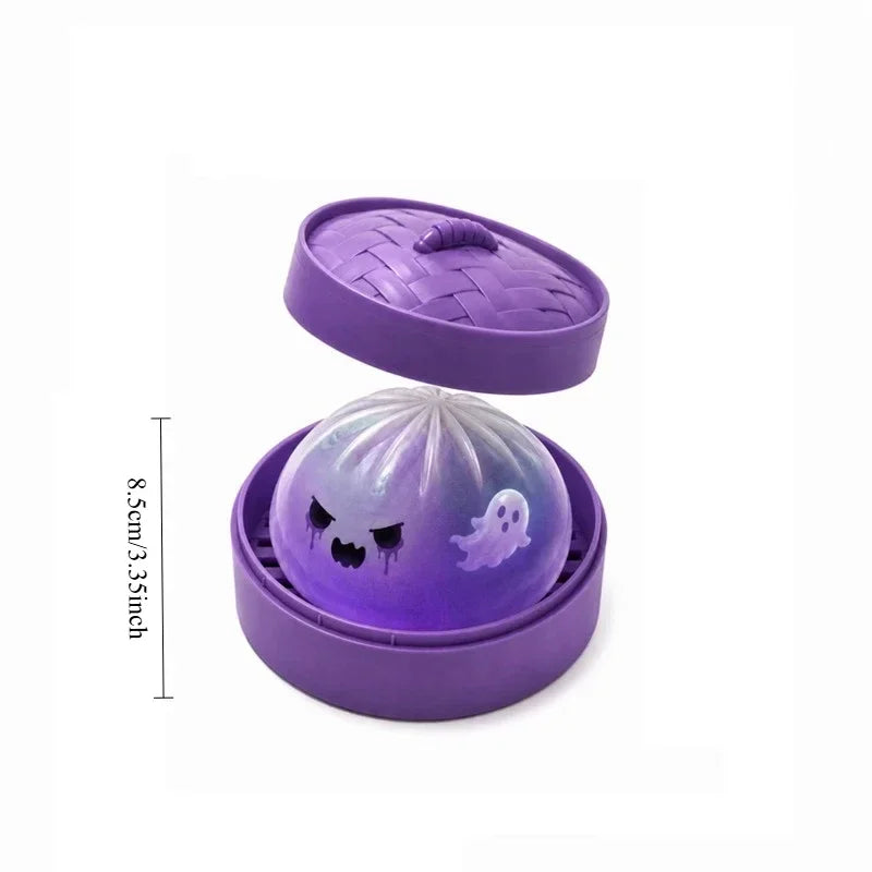 Halloween Ghost Dumpling Squishy Toy with Steamer, Glitter Slow-Rebound Sensory Fidget