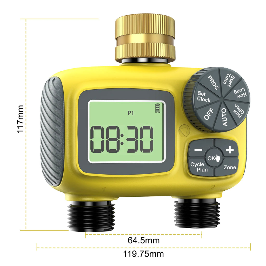 Dual Outlets Water Timer Home Garden Automatic Watering Irrigation System with Brass Inlet for Outdoor