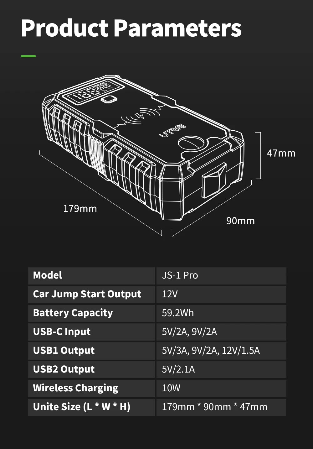 UTRAI Car Jump Starter 4000A Car Battery Starters 16000mAh Portable Power Bank 10W Wireless Charging Propulsion Booster For Car