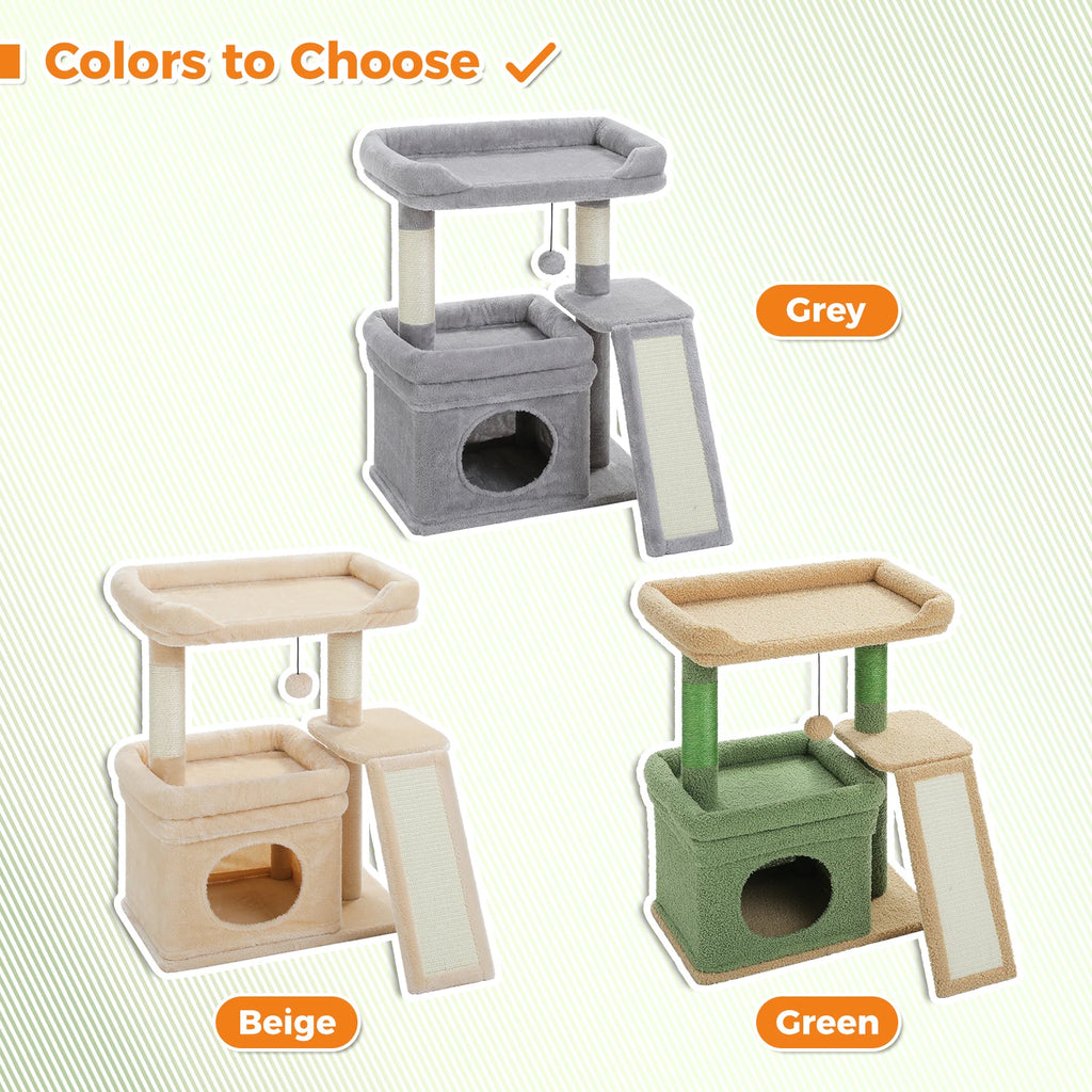 Small Cat Tree for Indoor Cat Tower with Sisal Scratching Post and Pad Wide Top Perch Large Cat Condo Cat Scratchers Cat Toys