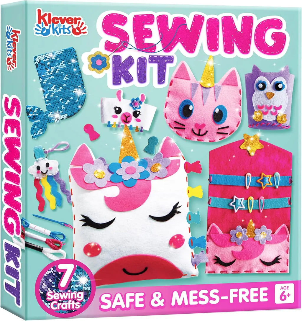 JOYFY 7 Sewing Projects My First Kids Sewing Kit- Easy DIY Arts and Crafts for Girl Birthday Chirstmas Gifts Unicorn and Mermaid