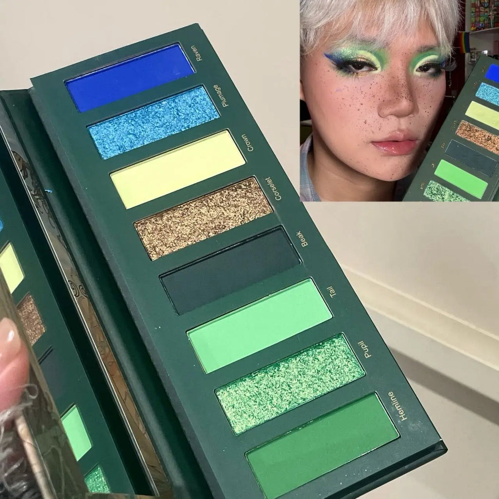 8 Colors Diamond Pearl Punk Green Eyeshadow Halloween Makeup Palette Waterproof Matte Smoky Polarized Green Eye Shadow Palette