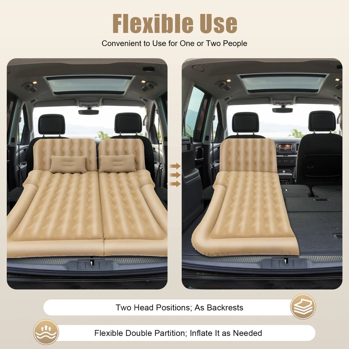 Inflatable Car Back Seat Air Mattress, Foldable Flocked Travel Bed with Pump