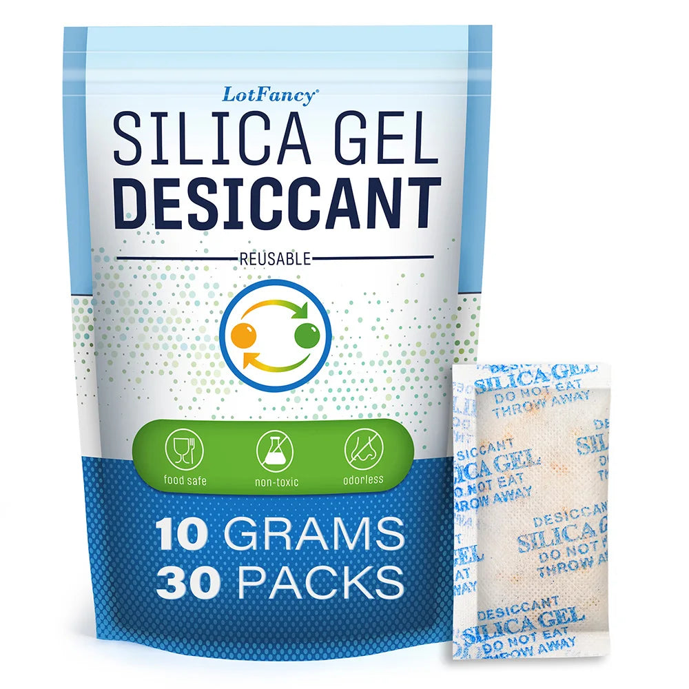 32 Packs 10g Silica Gel Packets Indicating Desiccant Dehumidifier Moisture Absorber Packets for Storage