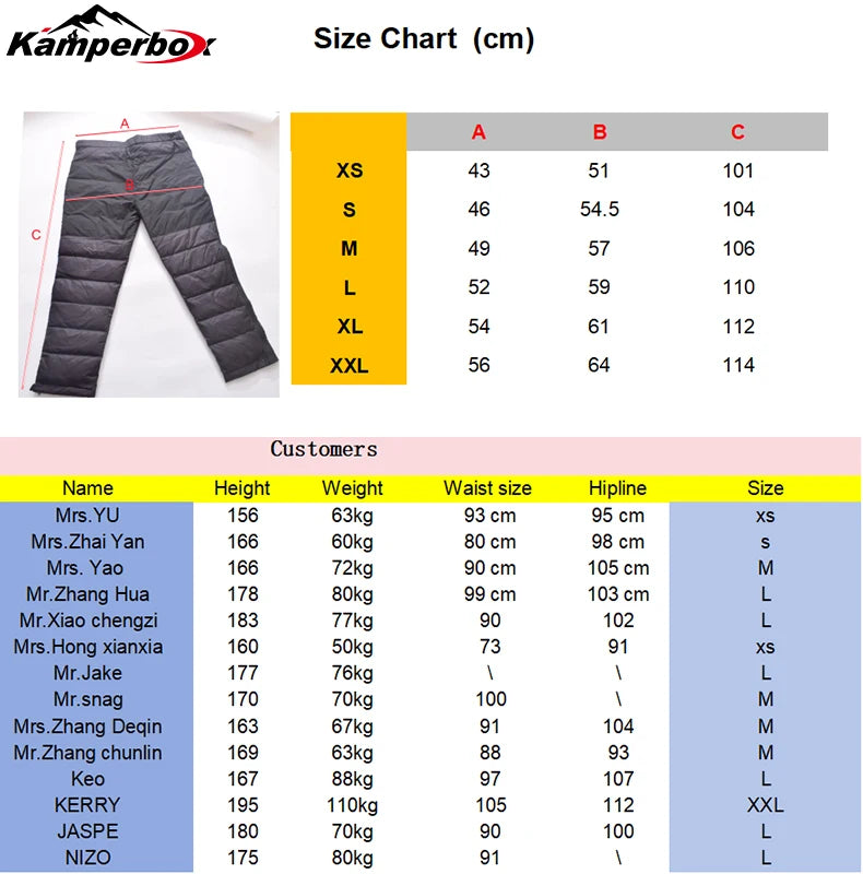 Kamperbox Hiking Men Pants Winter Down Pants Men Winter Down Trousers Hiking