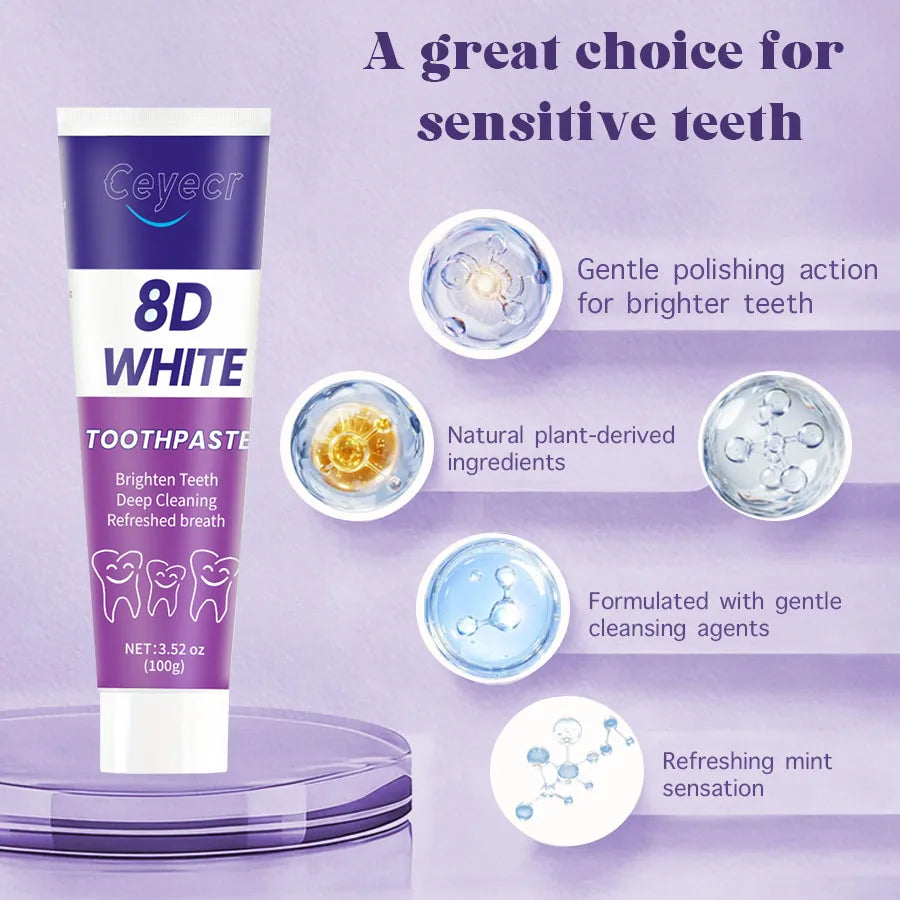 PRO+WHITE Whitening Toothpaste 8D 9D Deep Cleaning Breath Freshener Oral Care 2 X 100g