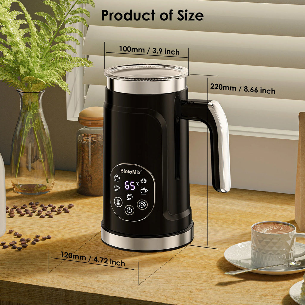 BioloMix 5-in-1 Milk Frother with LED Touch Screen, Hot and Cold Foam Maker for Lattes