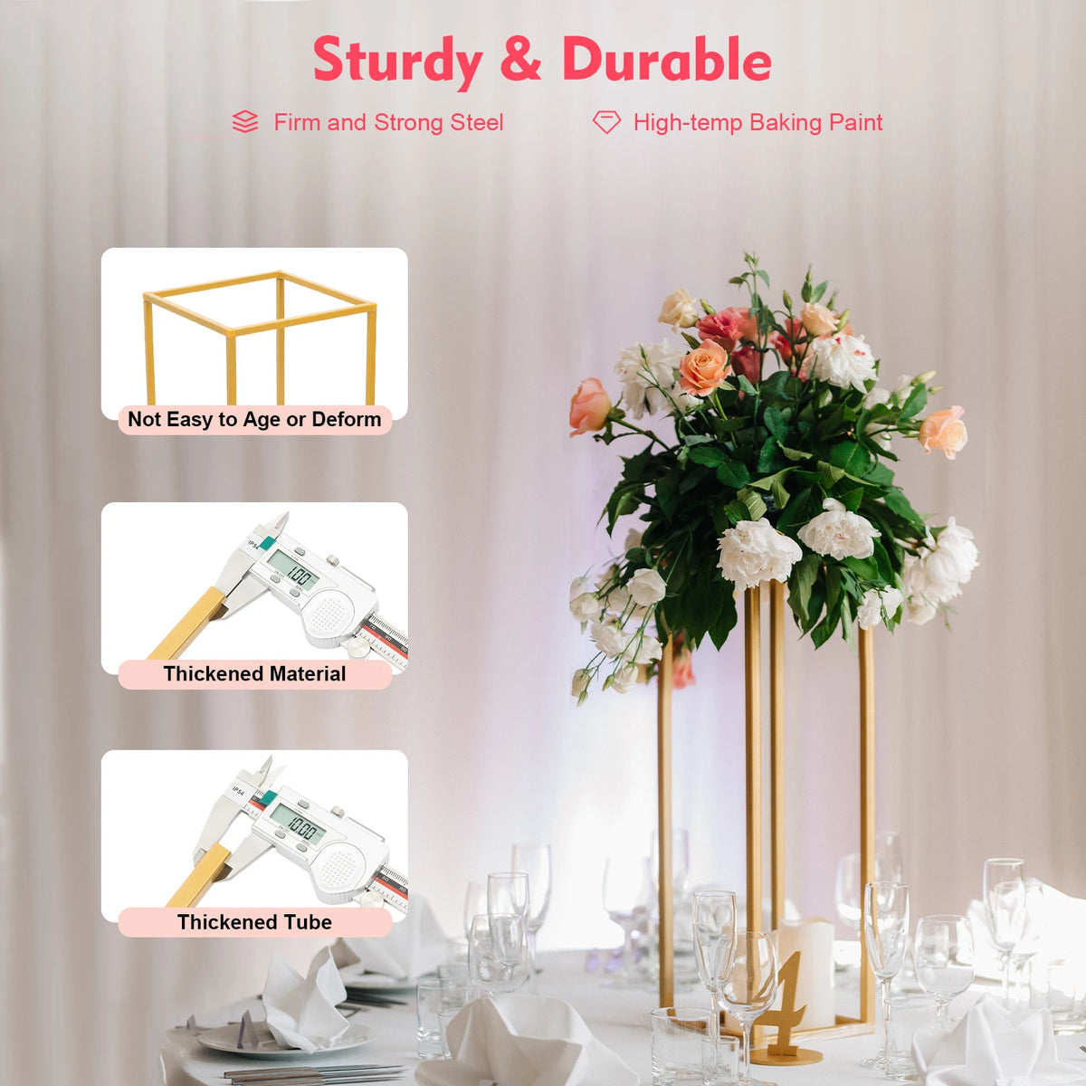 4Pcs Wedding Flower Stand Set Gold Metal Column Rack Party Decor Balloon Display Holder Centerpiece Vase Pillar 40+60+80+100cm