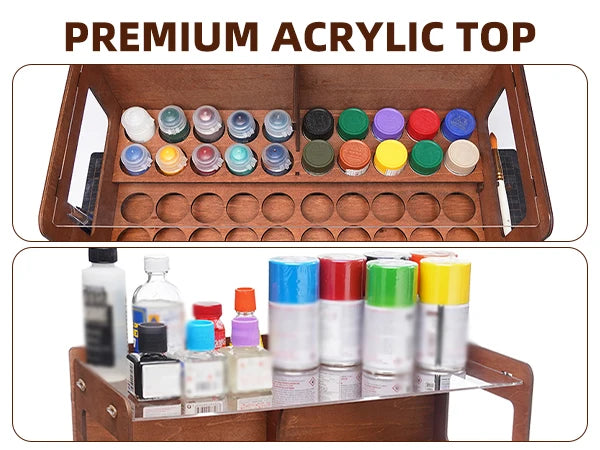 OPHIR Model Paint Organizer Wooden Paint Rack with Brush holder and Craft Tool Storage with Miniature Handle MG063UP
