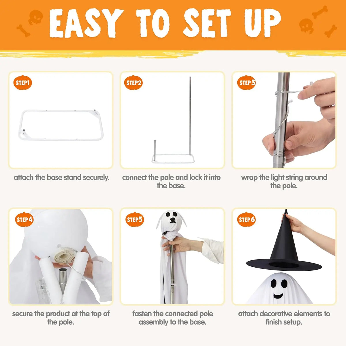 Halloween Standing Ghost Pair with Warm LED Lights, 2 Pcs
