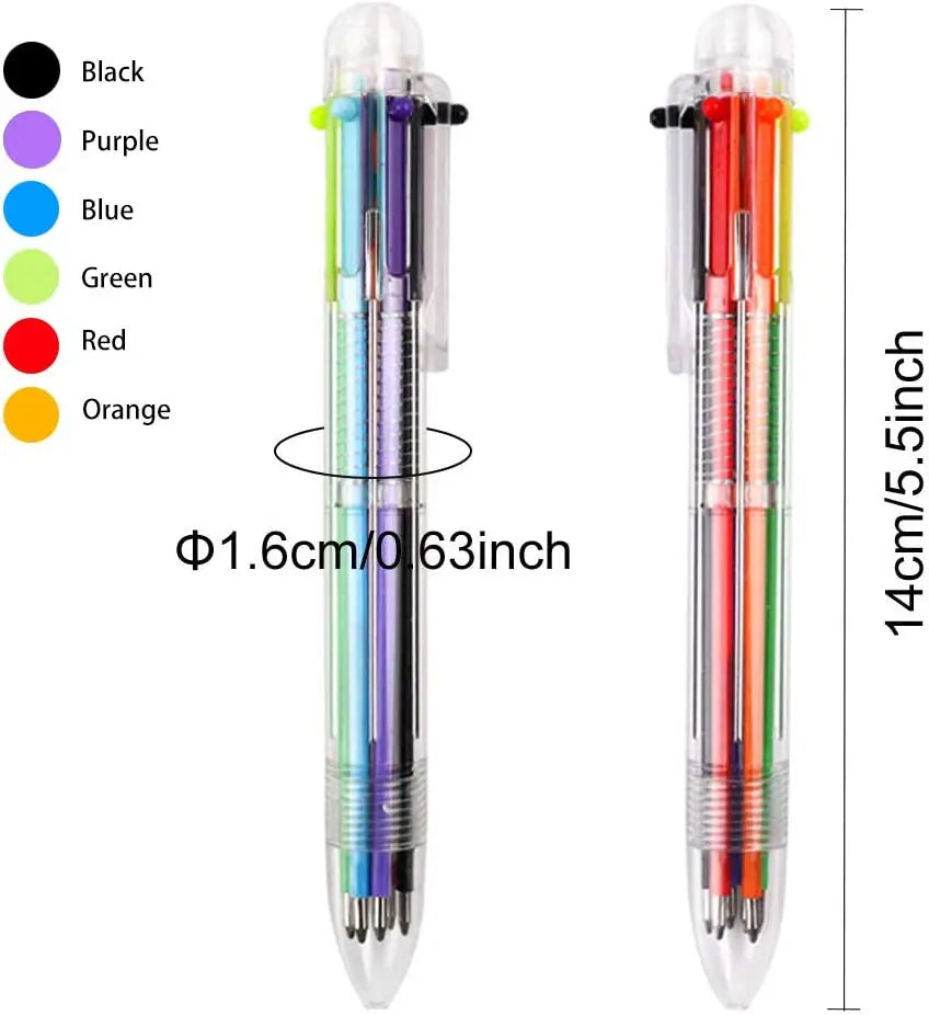 50 Pack Multicolor Ballpoint Fun Pens 0.5mm 6-in-1 Rainbow Retractable Pens Kids Office School Classroom Supplies Students Gift