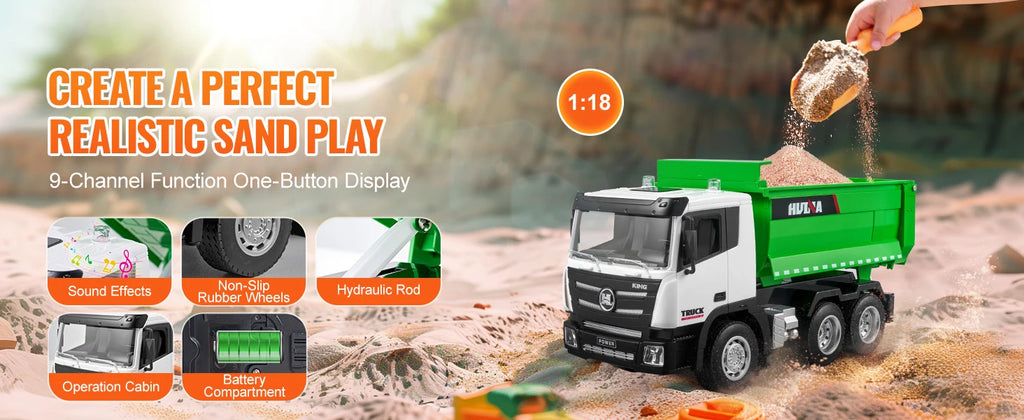 SucceBuy RC Dump Truck 9-Channel Remote Model Car Toys Bulldozer Engineering Vehicle for Toddlers Kids Christmas Birthday Gifts