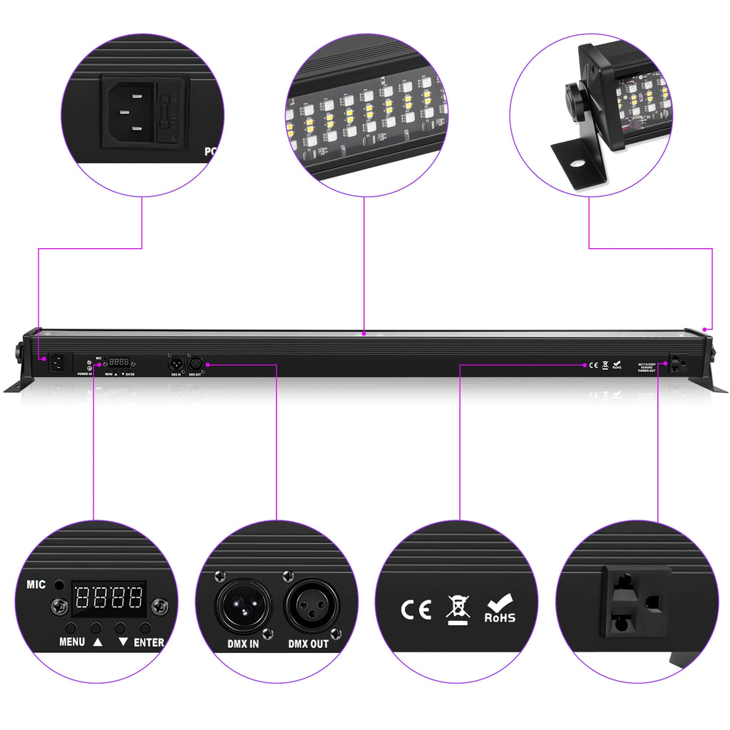 Yiflamefly 1/2Pcs 80W Wall Washer Light Bar 336LEDs SMD RGBW Stage Lights 7000lm Outdoor Lighting For Party Yard Garden Building