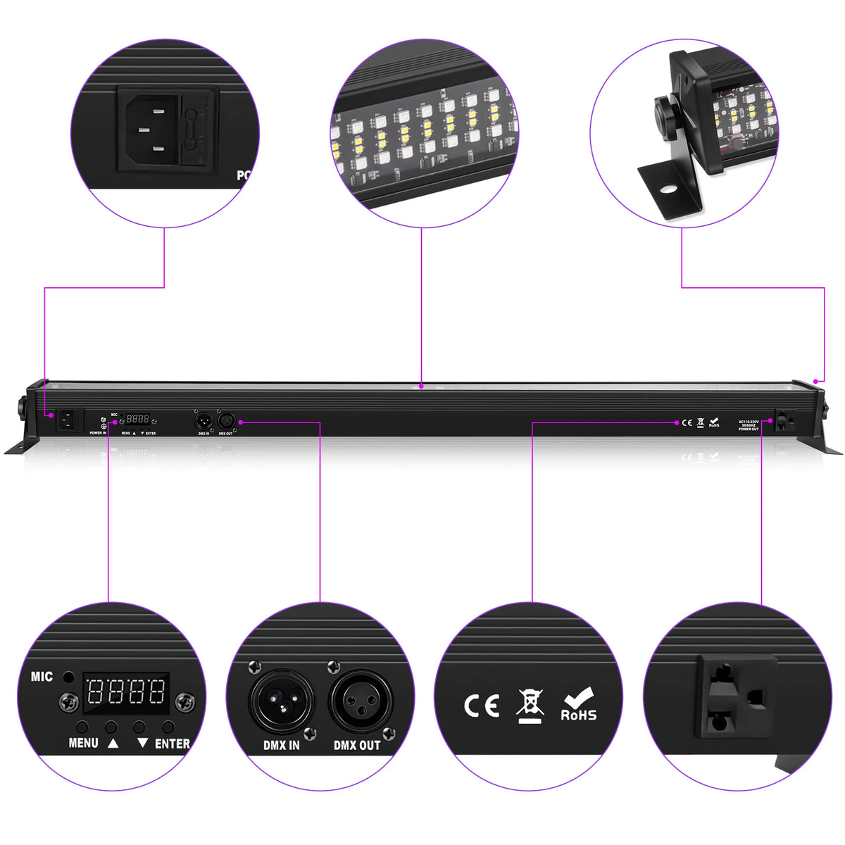 Yiflamefly 1/2Pcs 80W Wall Washer Light Bar 336LEDs SMD RGBW Stage Lights 7000lm Outdoor Lighting For Party Yard Garden Building