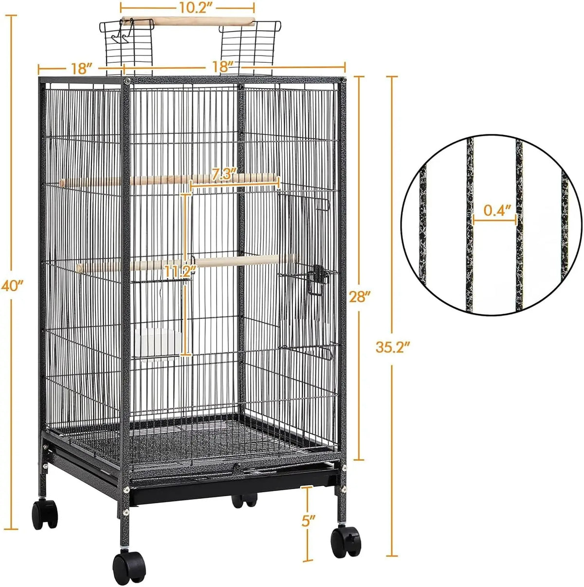 101cm Large Bird Cage Play Open Top Budgie Cage with Rolling Stand Slide-Out Tray Water Bottle Feeder, Indoor Outdoor Cage