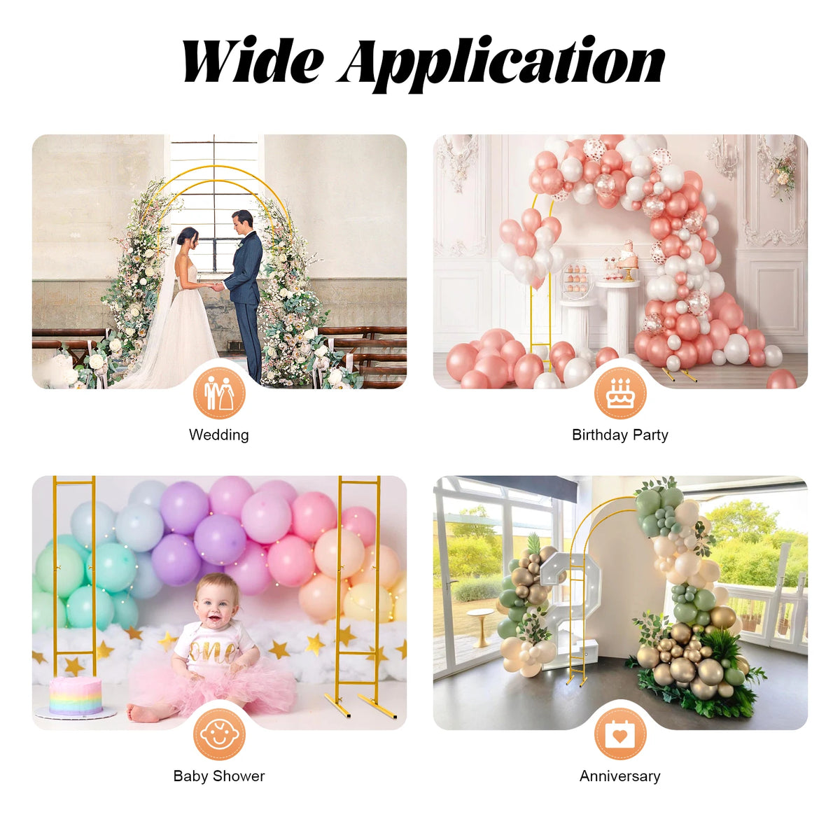 Gold Round Arch Backdrop Stand 2.2m Large Wedding Party Decor with Double Tube for Flowers Balloons Heavy Duty Steel Frame