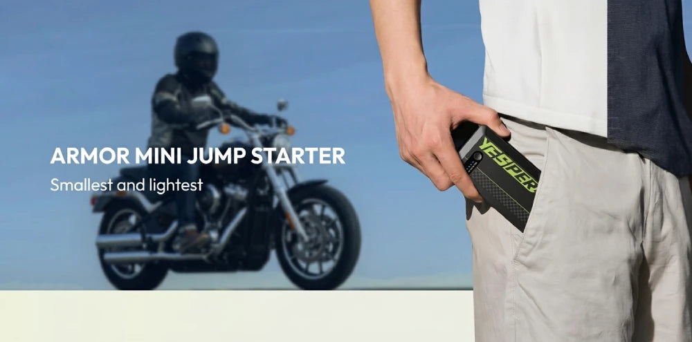 YESPER ARMOR Mini Car Jump Starter 1500A Peak 12V Car Battery Booster Power Bank USB Charger Outdoor Car Emergency Booster Pack Jump Box for Motorcycle SUV Truck 7L Gas 5.5L Diesel