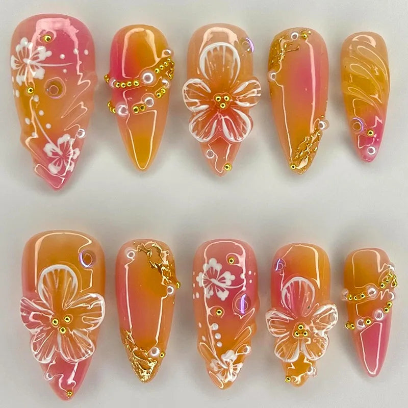 24Pcs Almond Press On Nails, Full Coverage False Nails (Random Style)