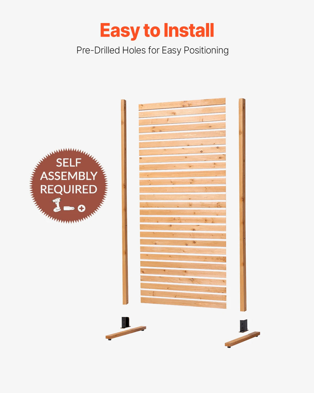 VEVOR Wooden Privacy Screen Outdoor Privacy Screen Freestanding Wood Privacy Panel with Stand Outdoor Divider for Balcony Patio
