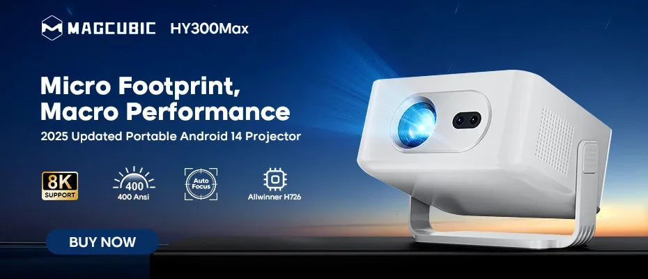 Magcubic Hy300Pro Allwinner H726 Smart Projector, 290Ansi 720P Native 1080P Compatible, Android 14 Dual Wifi6 Bt5.4 8K Decoding Indoor Outdoor