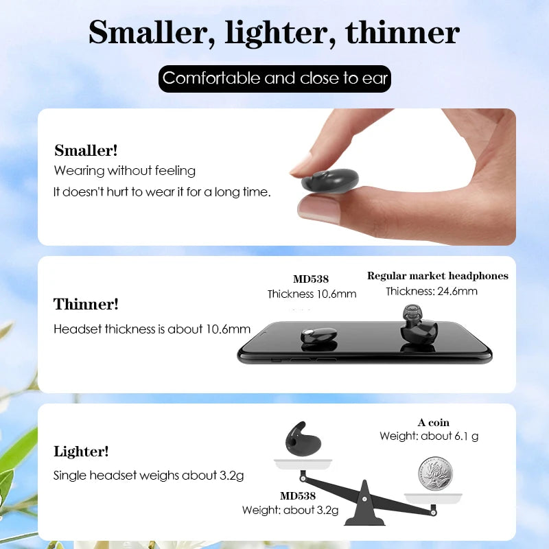 Ultra-Thin Sleep Earbuds, Bluetooth 5.3 Invisible Wireless Earphones for Sleeping and Sports