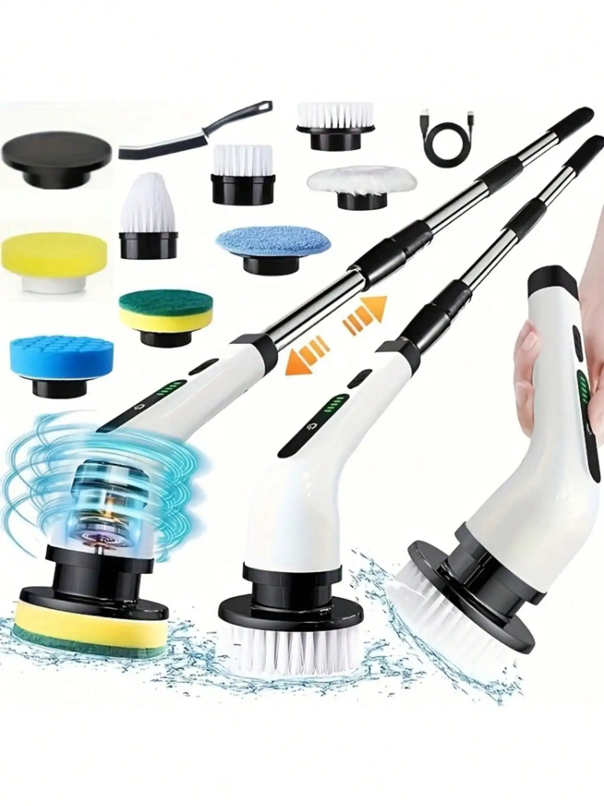 2026 Electric Rotating Cleaning Brush, Rechargeable Cleaning Brush, Shower Cleaning Brush With 9 Brush Heads, 2 Hours Of Battery Life, Dual Speed Adjustment, Retractable Handle, Suitable For Bathtubs, Tiles, Floors, Cars, Hou