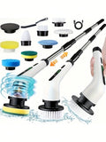 2026 Electric Rotating Cleaning Brush, Rechargeable Cleaning Brush, Shower Cleaning Brush With 9 Brush Heads, 2 Hours Of Battery Life, Dual Speed Adjustment, Retractable Handle, Suitable For Bathtubs, Tiles, Floors, Cars, Hou