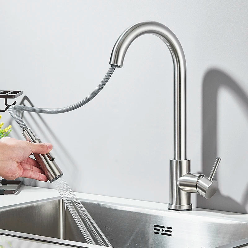 Matte Black Pull-Out Kitchen Faucet with 2 Spray Modes