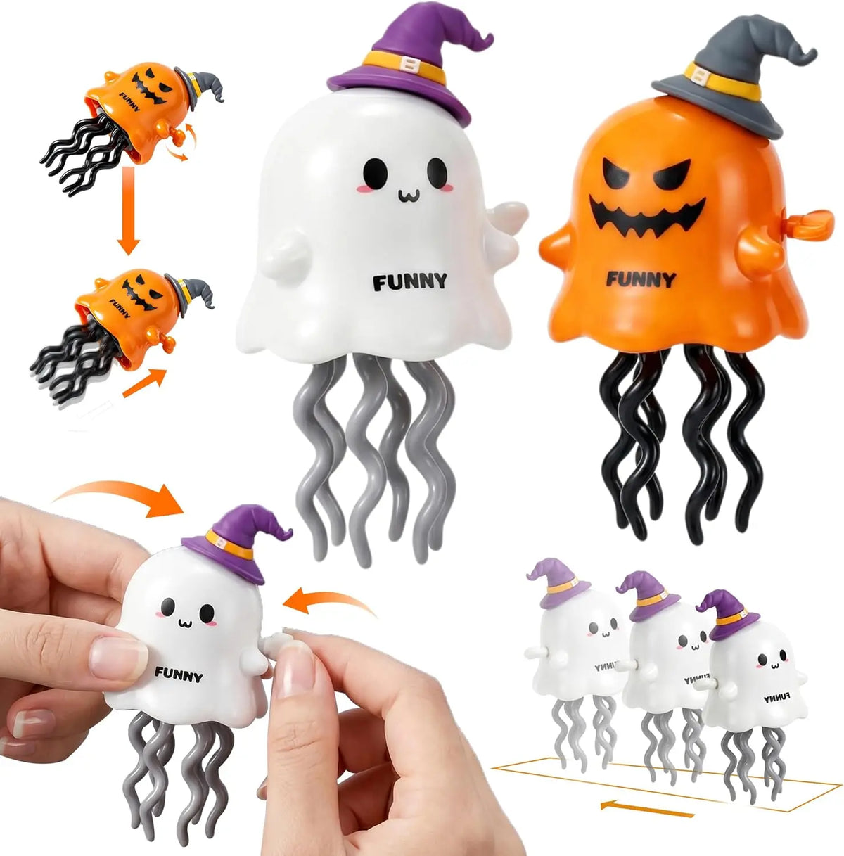 Halloween Wind-Up Pumpkin and Ghost Walking Toys, 2 Pack