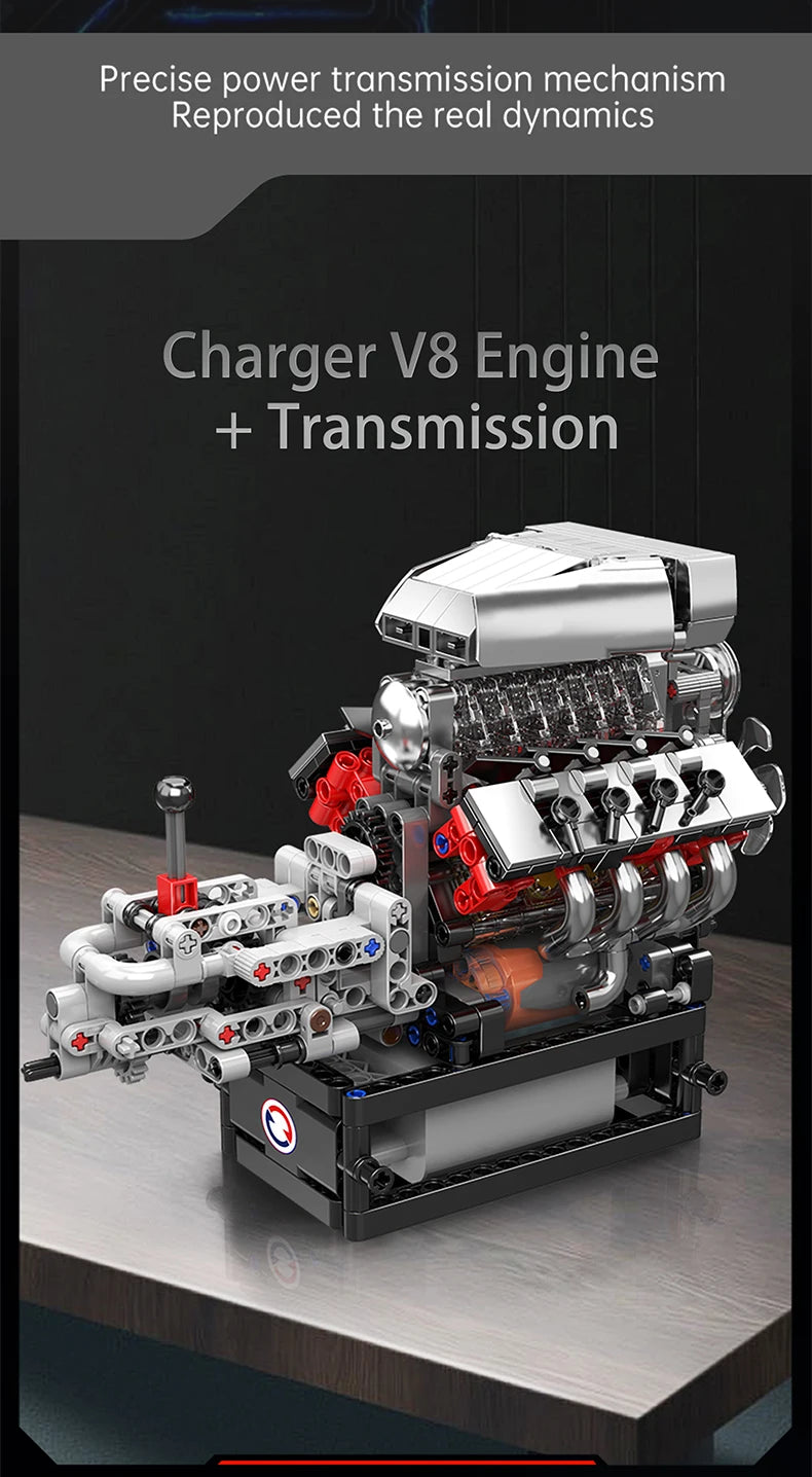 Mould King 10225 Technical Engine Toys The Motorized V8 Car Engine Building Block Assembly Engine Brick Set Kids Christmas Gift