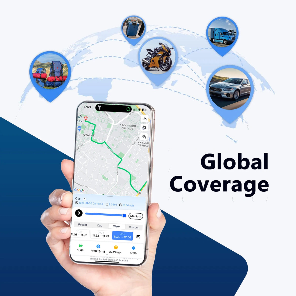 5m Accuracy GPS Tracker Smart Car Systems, Auto Anti-theft Real-time Locator Geofence Vibration Alert, Fee Required
