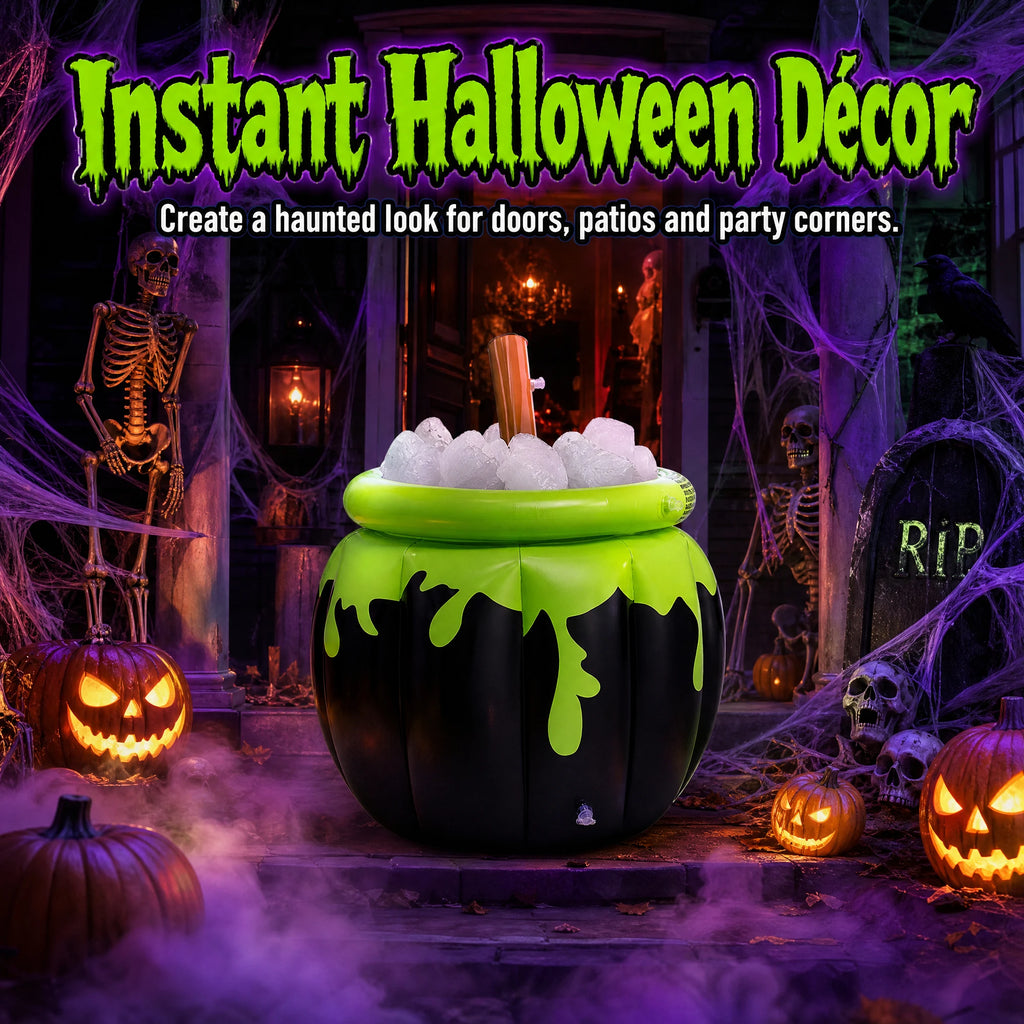 Halloween Inflatable Witch Cauldron Drink Cooler, Party Ice Bucket