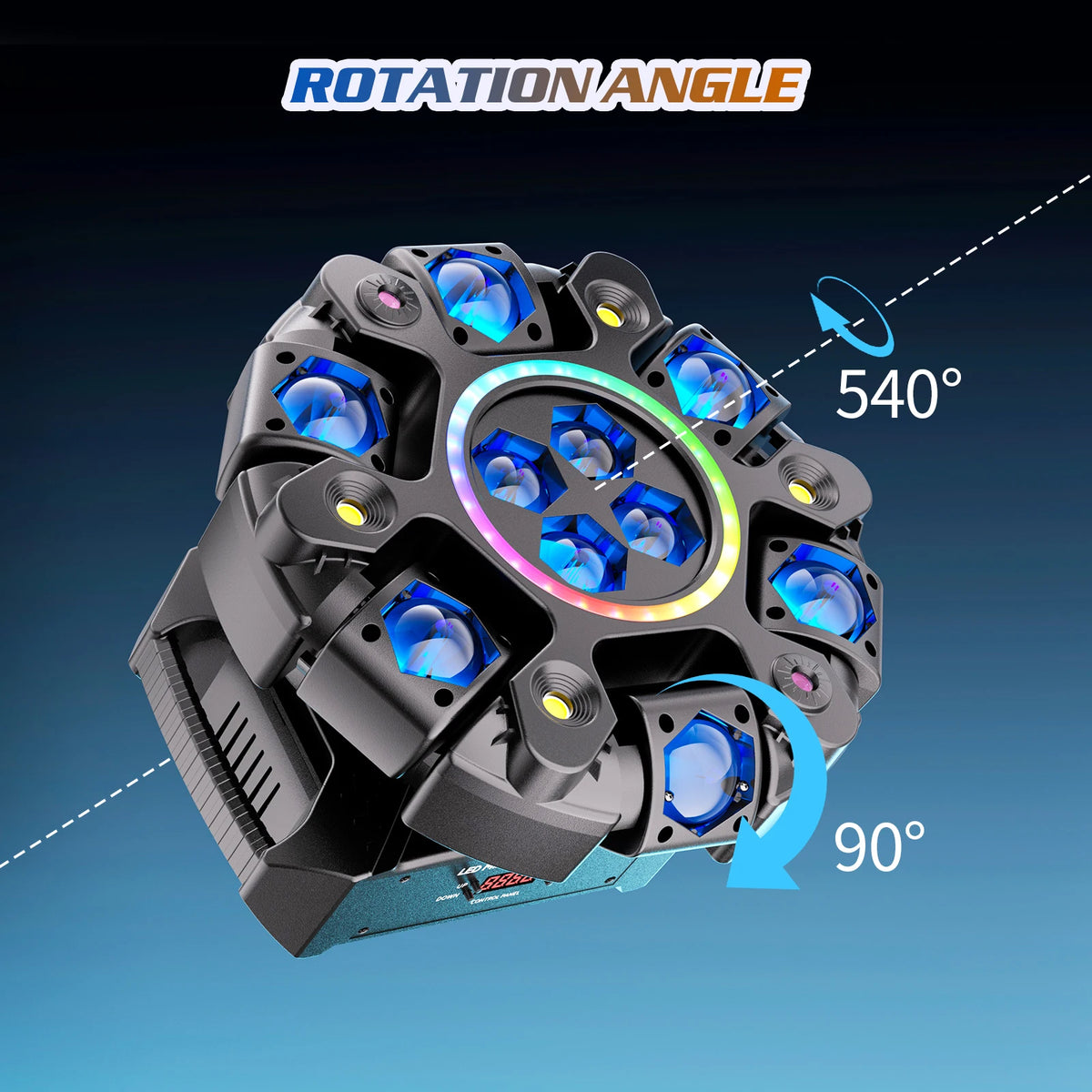 150W 6-Arm RGBW Beam Moving Head Light with Strip Effect Stage Light DMX512 Honeycomb Beam Strobe Effect for DJ Party