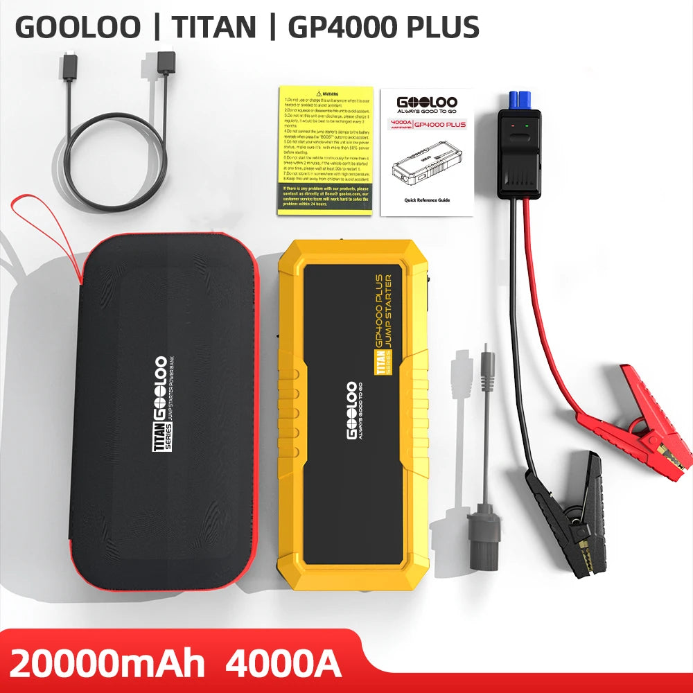 GP4000 PLUS 4000A 12V Portable Car Jump Starter, SuperSafe Lithium Battery Booster Pack, Spark-Proof with LED Light