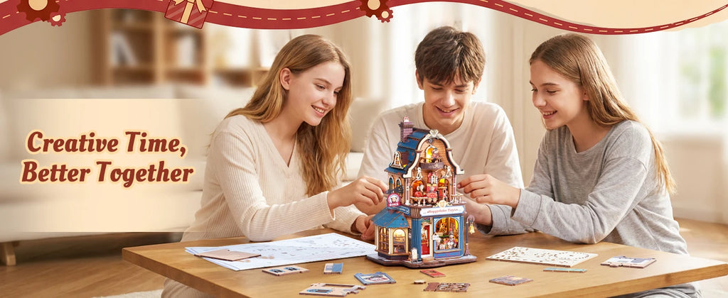 ROKR Wooden 3D Puzzle Happyduke Toys Music Box Model Building Kit with LED Light for Home Decor Mini Dollhouse DIY Toys Holiday Gift for Adults Teens