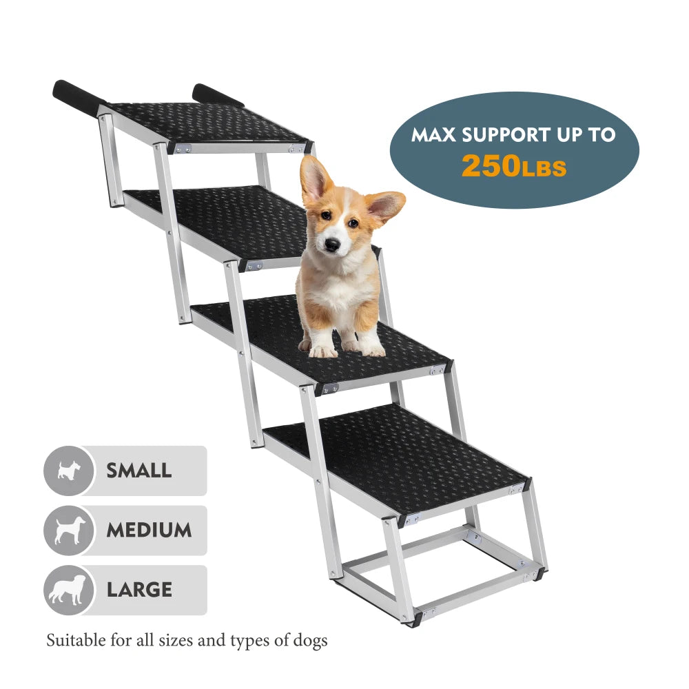 Lightweight Sturdy Foldable Dog Ramp Reinforced Non-Slip Pet Dog Stairs 250lbs Heavy Duty Load Capacity Portable Pet Access Ladder for Cars SUVs
