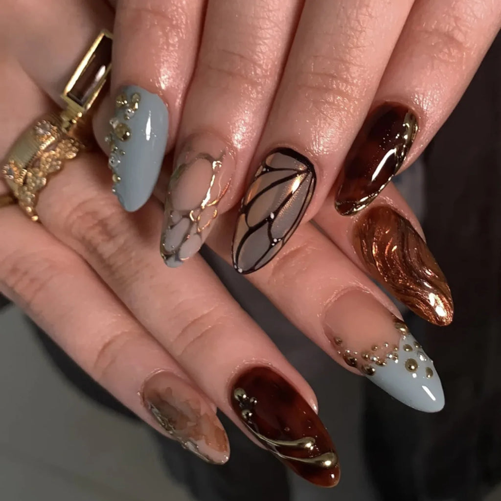 24Pcs Almond Press On Nails, Full Coverage False Nails (Random Style)