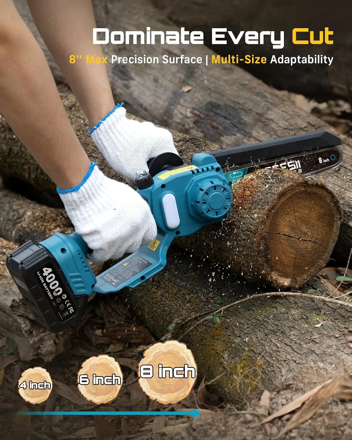 Polesaw High Branch Saw Cordless 8'' Electric Chainsaw with 3M Extension Pole for Tree Trimming Limb Cutter Pruner