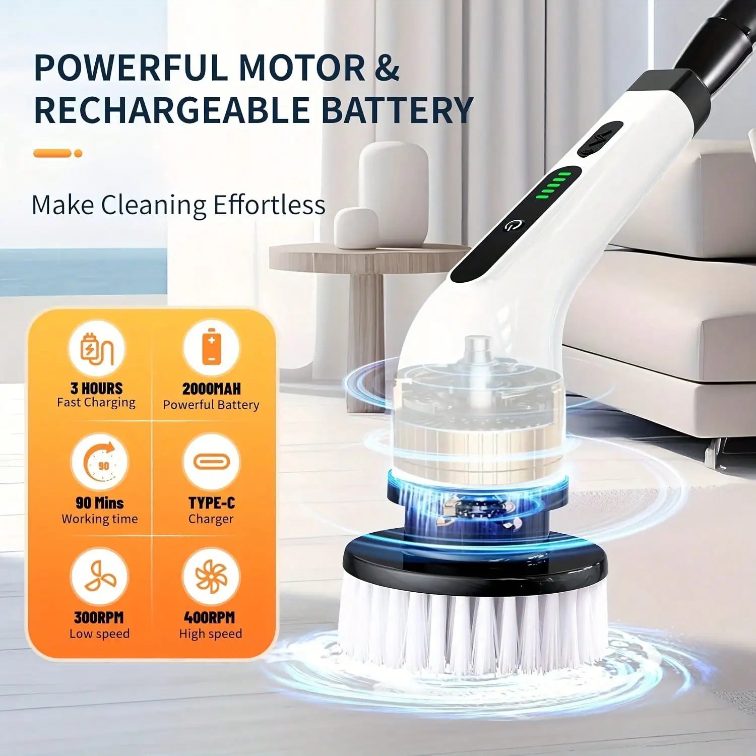 2026 Electric Rotating Cleaning Brush, Rechargeable Cleaning Brush, Shower Cleaning Brush With 9 Brush Heads, 2 Hours Of Battery Life, Dual Speed Adjustment, Retractable Handle, Suitable For Bathtubs, Tiles, Floors, Cars, Hou